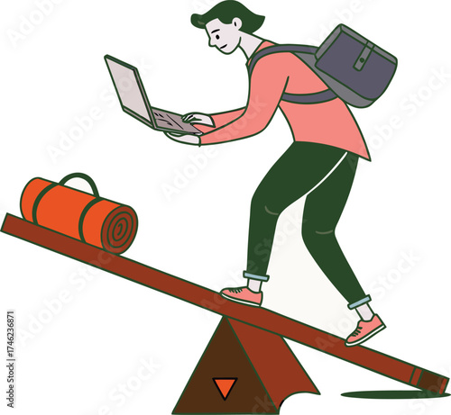 Freelancer Balancing Work and Travel with Laptop