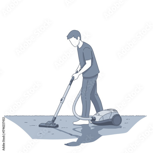Man vacuuming floor with a vacuum cleaner.