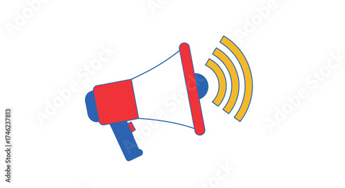 Megaphone announcing with sound waves.