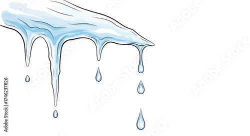 Melting Icicles Dripping Water in Winter.