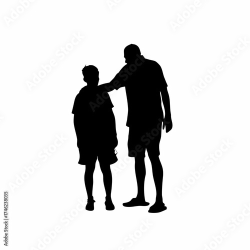 Grief counselor comforting person silhouette isolated on white background