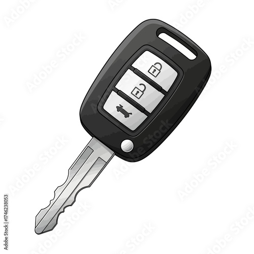 Modern Car Key Fob with Integrated Remote Control Buttons.