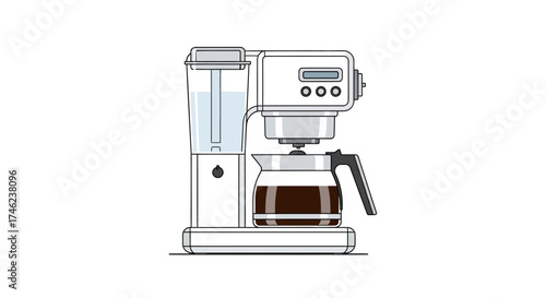 Modern Coffee Maker with Carafe Full of Coffee.
