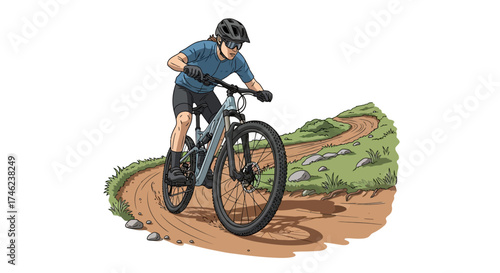 Mountain biker riding on a dirt trail.