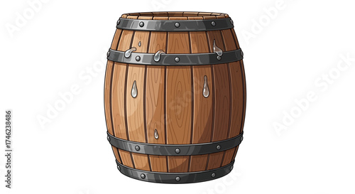 Old wooden barrel with metal bands.