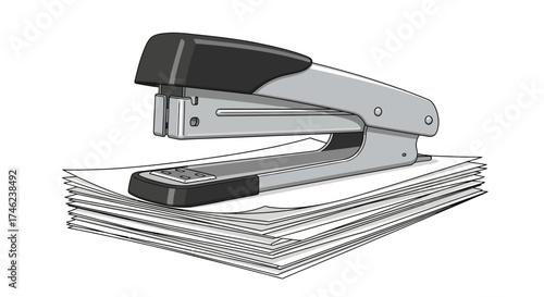 Office Stapler on Stack of Papers.