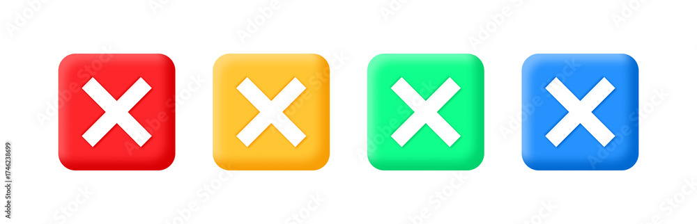 Obraz premium Collection of 3d cross mark icons inside a rectangle on a transparent background