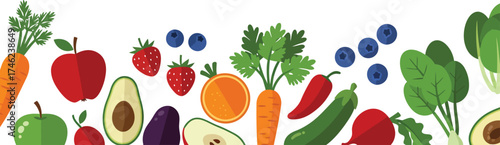 Fresh fruits and vegetables border seamless pattern healthy eating food collection border design isolated on transparent background