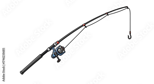 Fishing Rod and Reel with Hook.