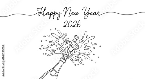Happy New Year 2026 Champagne Bottle Illustration - Celebration and Festivity Design