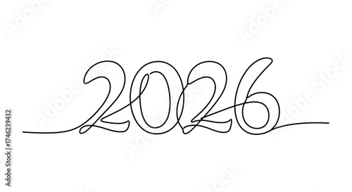 A minimalist single line drawing of the year 2026, representing the upcoming year and new beginnings