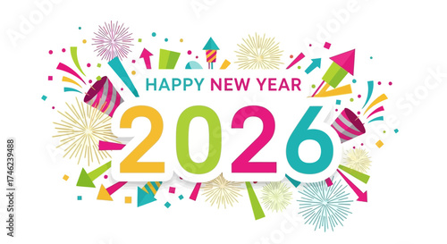 Festive 2026 New Year's Celebration Colorful Fireworks and Cheers, Welcoming the Future with Joy