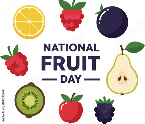 Celebrate national fruit day with a vibrant assortment of fresh fruits and berries isolated on transparent background