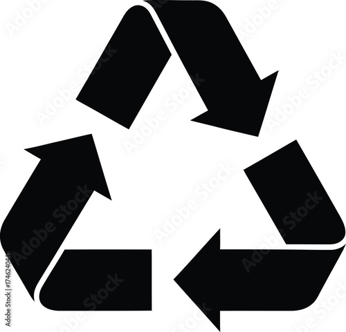 A black universal recycling symbol with three chasing arrows forming a triangle on a white background.