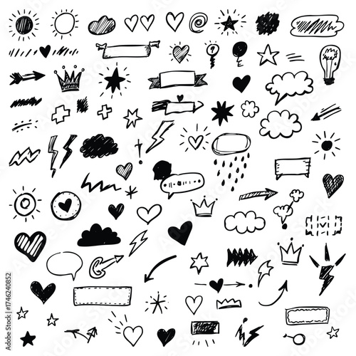 Doodle element collection sketch vector illustration concept for web design