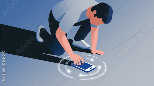 Illustration Of Person Putting Their Phone Down In A Central Location Vector Design Template