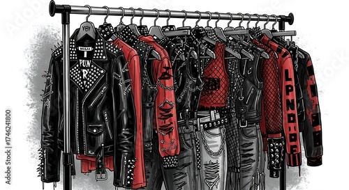 Punk Rock Fashion Display on a Metal Rack