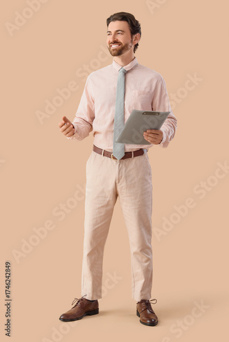 Young male secretary with c...