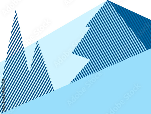 Mountain winter scene illustration. Winter nature modern minimalist geometric illustration of a village,  mountains, snowflake for a poster, greeting card.