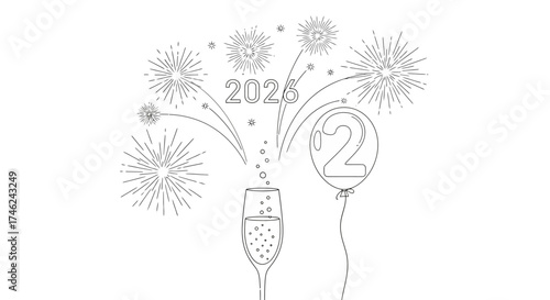 New Year's Celebration in 2026 Champagne Toast, Fireworks, and Festive Balloons