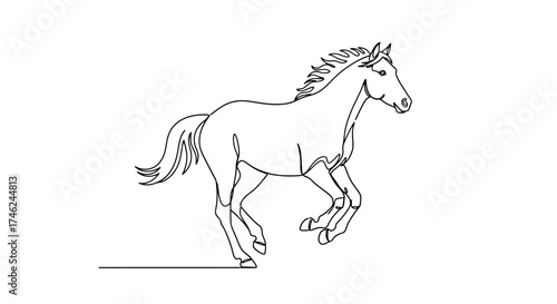 Continuous Line Drawing of a Running Horse Minimalist Design