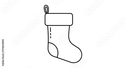 Simple Line Art Illustration of a Christmas Stocking, white background