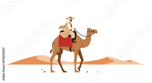 Caravan Journey A Bedouin on a Camel Navigating the Desert Sands
