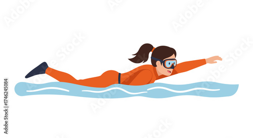 Woman Swimming in Orange Suit Aquatic Sport and Leisure