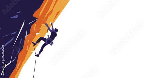 Climber on a cliffside conquering the steep rock face with determination and skill