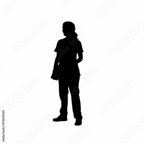 Silhouette of a mental health nurse conducting a home visit isolated on white background