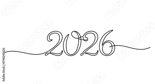 Continuous Line Art Elegant 2026 Year Design, Perfect for New Year's Celebrations and Events