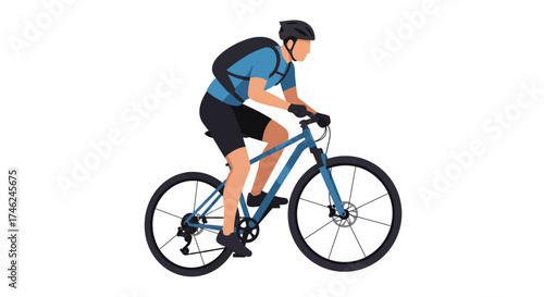 Cyclist Riding a Bike with Helmet in Active Sport Adventure on a White Background