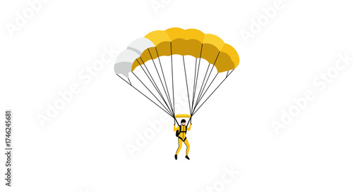 Skydiving Adventure A Yellow Parachute and Jumpsuit Against a White Backdrop
