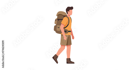 Hiker Illustration Person with Backpack on White Background