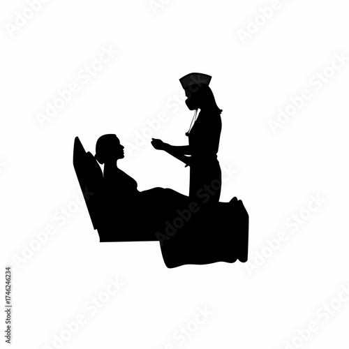 Silhouette of nurse comforting patient experiencing panic attack isolated on white background