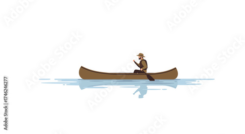 Paddling Serenity A Sole Canoeist Gliding on a Tranquil Lake