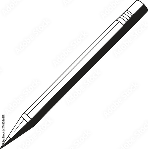 Pencil Outline Icon  Traditional Side View Vector Illustration