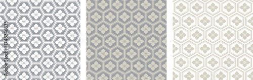 亀甲花菱のレトロなグレーのパターン素材セット