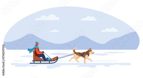 Sled Dog Adventure Vector Illustration of a Winter Expedition