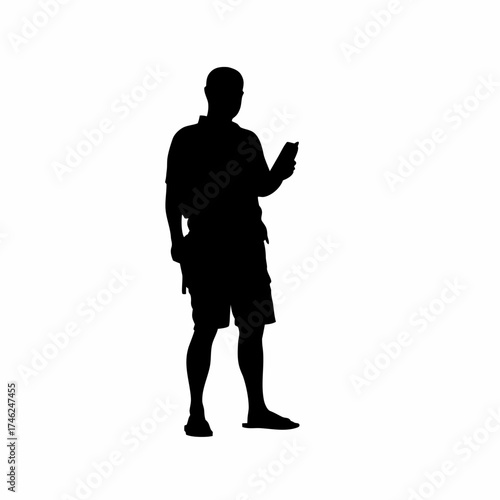 Silhouette of a project supervisor checking construction progress log isolated on white background