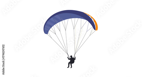 Silhouette of a Person Paragliding Against a White Background
