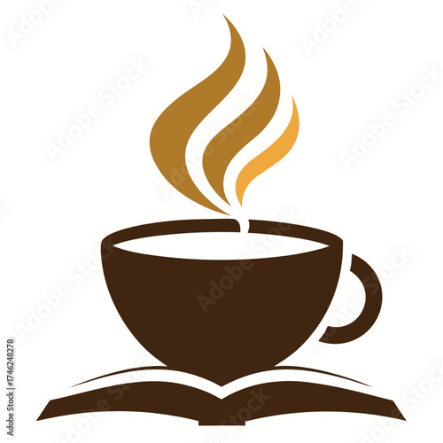 Steaming Coffee Cup with Open Book Concept