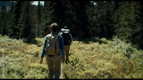 Wallpaper Mural People hiking with backpacks in majestic mountain river valley nature Torontodigital.ca