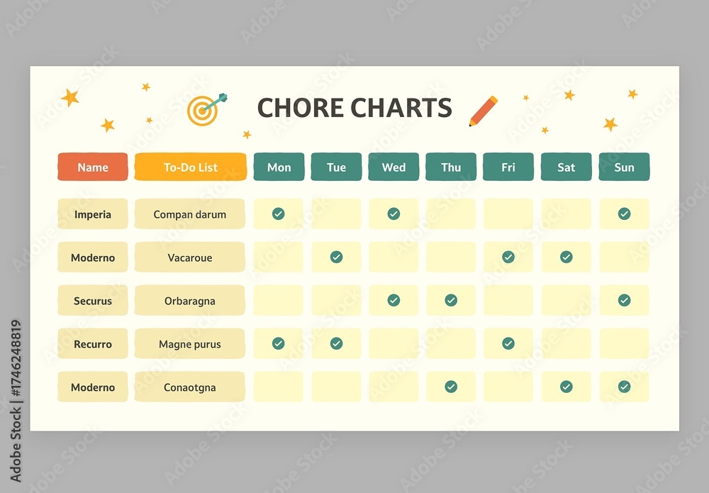Chore Chart Infographic Vector with Cute Education Style for School ...