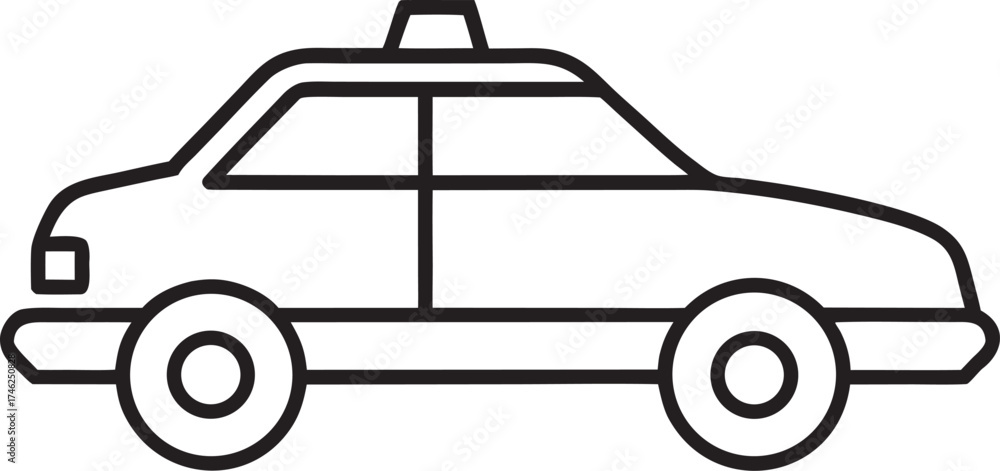 Obraz premium Simple Line Art Icon of a Black and White Taxi Cab with a Light on Top