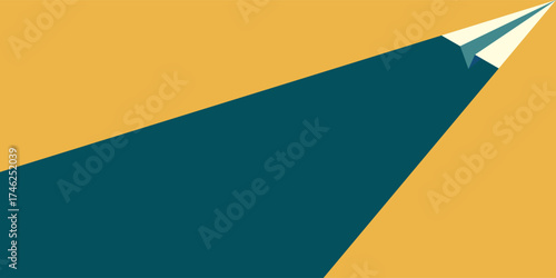 Creative concept of a paper airplane symbolizing a journey towards success, innovation, and freedom on a vibrant background