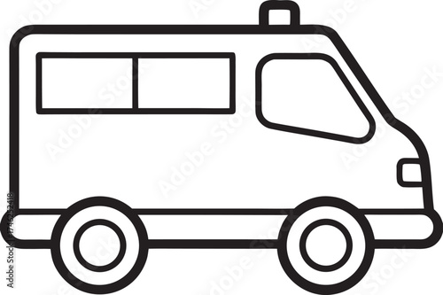 Simple Line Art Icon of an Ambulance Vehicle for Medical Transport and Emergency Services