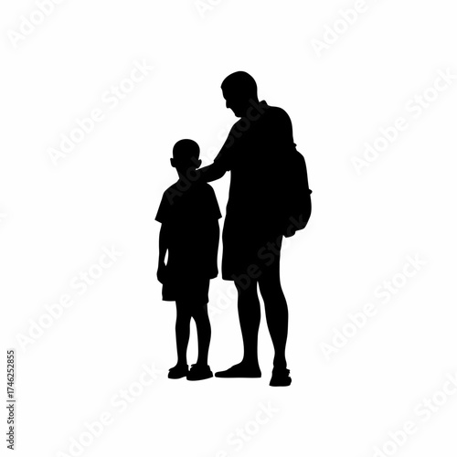 School counselor comforting student after bullying incident silhouette on white background isolated on white background