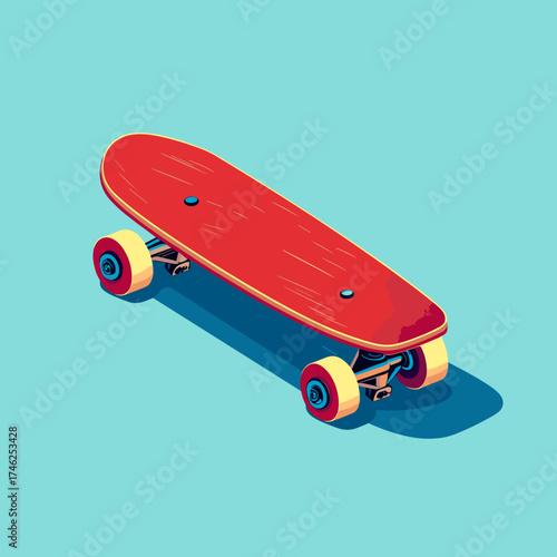 Red Cruiser Skateboard on Turquoise Background – Cartoon Illustration