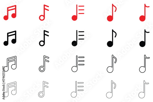 music note symbol, music notes icon, musical key sign vector illustration, silhouette and line art
